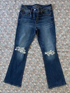 American Eagle Outfitters Dark Blue Distressed Flare Jeans